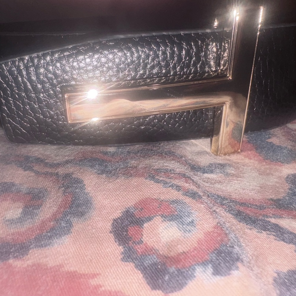 Tom Ford Black Leather Belt with Gold T Buckle